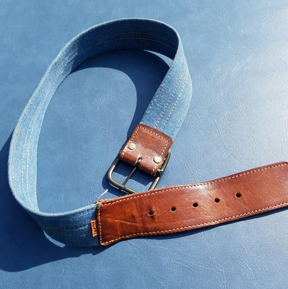 VTG Rare Levi's Orange Tab Leather Belt Denim 32